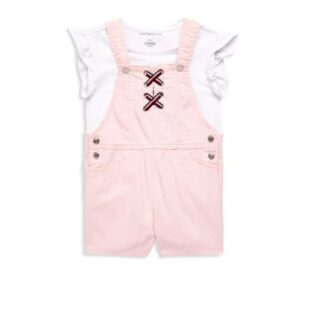 Tommy Hilfiger set salopeta roz si tricou alb