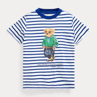 Ralph Lauren tricou urs alb cu dungi albastre