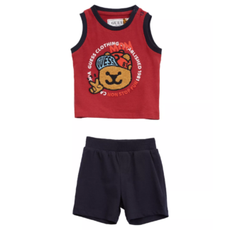 GUESS set maieu si pantaloni scurti rosu