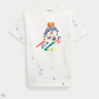 Ralph Lauren tricou urs alb vopsea