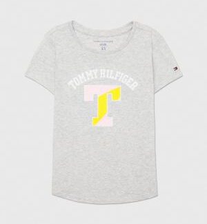 Tommy Hilfiger tricou gri cu logo cusut