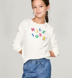 Tommy hilfgier bluza bumbac alba si logo cusut