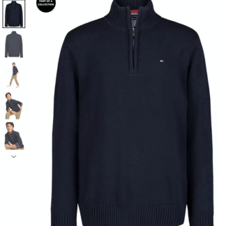 Tommy Hilfiger pulover bumbac cu guler si 1/4 fermoar