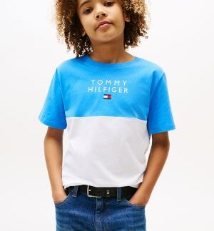 Tommy Hilfiger tricou colorblock albastru/alb