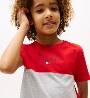 Tommy Hilfiger tricou colorblock rosu/gri