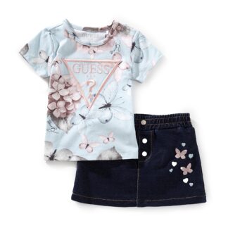 GUESS set tricou si fusta fluturi si flori