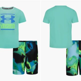 Under Armour set costum de baie tricou si pantaloni scurti de baie verde