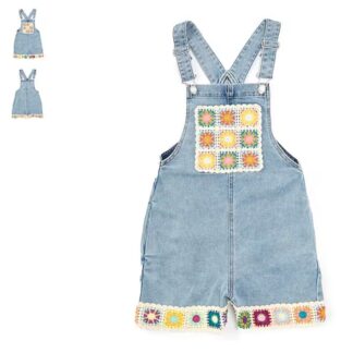TRACTR salopeta denim cu model crosetat
