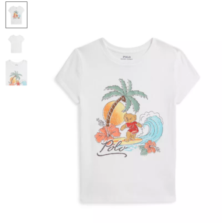 Ralph Lauren tricou urs alb palmier si valuri